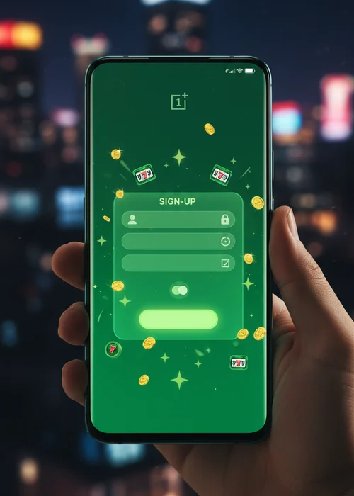 Illustratie van het registratieproces bij B8 Casino met een mobiel apparaat en formuliervelden voor accountaanmaak.
